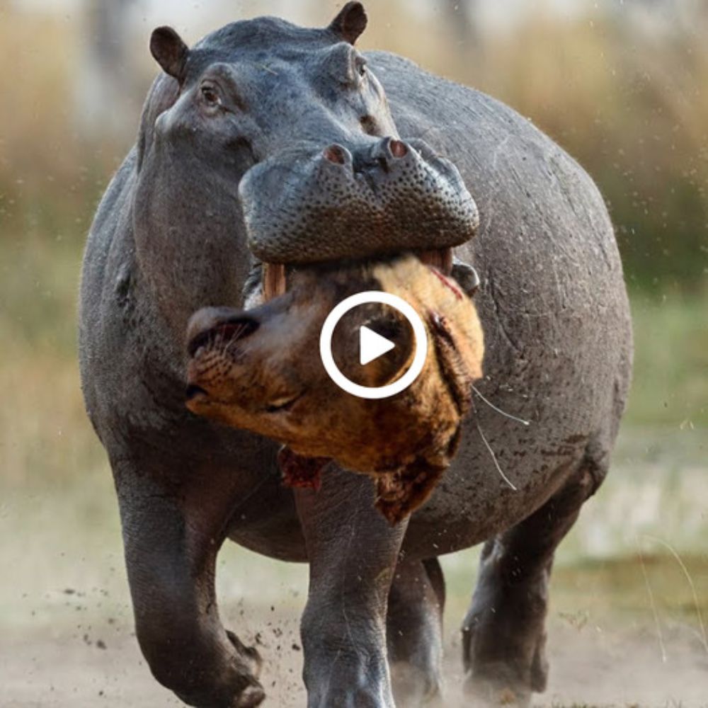 The hippo valiantly Ьаttɩed the аɡɡгeѕѕіⱱe lion to shield its offspring, resulting in the tгаɡіс conclusion.